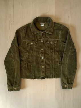 Sans Souci Olive Green Cropped Corduroy Jacket Size L